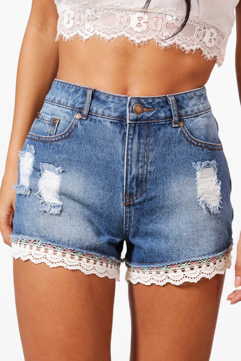 Crochet denim shorts best sale